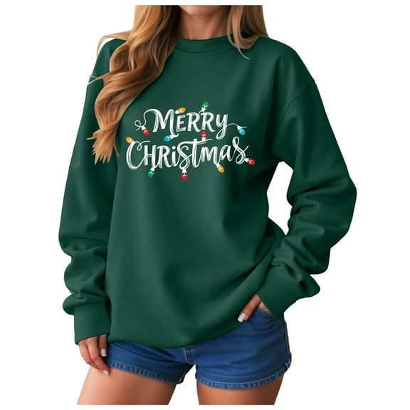 TTUHYWXI Women's Merry Christmas Oversized Pullover Sweatshirt With Lights - Holiday Xmas Sweater Top (Green, L)