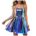 thumbnail image 1 of TTUHYWXI Women's Metallic Glitter Cowl Neck Cami Mini Dress Sexy Club Party Night Bodycon Short Dresses (Blue, XL), 1 of 6
