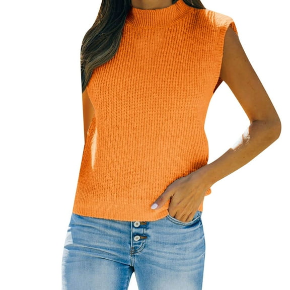 TTUHYWXI Women's Neck Sleeveless Sweater Vest Casual Cap Sleeve Knit Pullover Tank Tops 2025 Spring Summer Clothes (Orange, S)