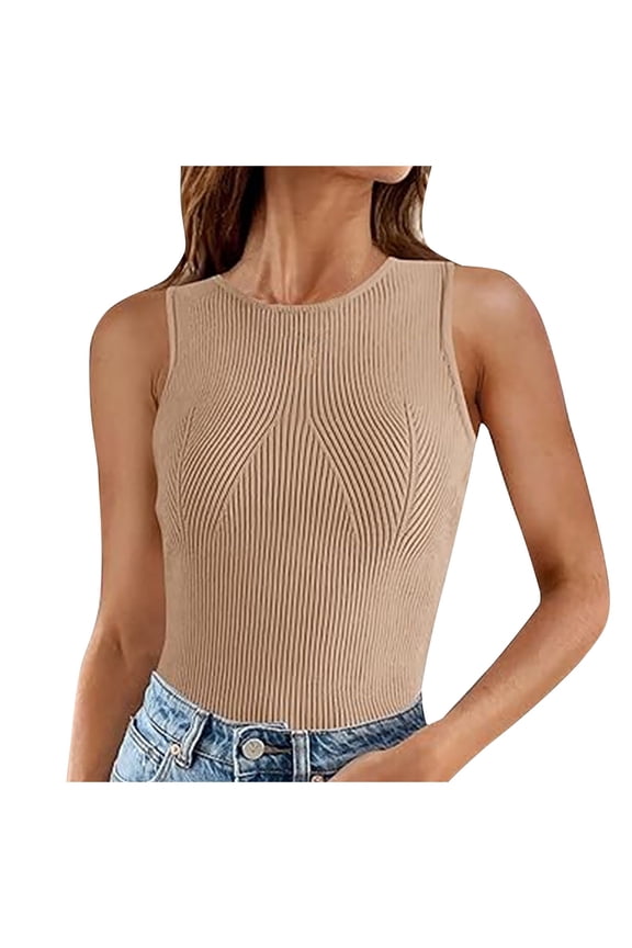 Women's Ribbed Sleeveless Scoop Neck Sweater | 75% Merino Wool 25% Silk | Ultra-Soft Machine-Washable Tank Top (Khaki, S)