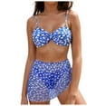 thumbnail image 1 of TTUHYWXI Women's Ruched Retro Bikini, High Waisted Two-Piece Push Up Swimsuit (Blue, M), 1 of 9