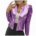 thumbnail image 1 of TTUHYWXI Women's Sequin Jacket Long Sleeve Open Front Blazer Glitter Sparkly Coat Party Casual Cardigan (Purple, M), 1 of 6