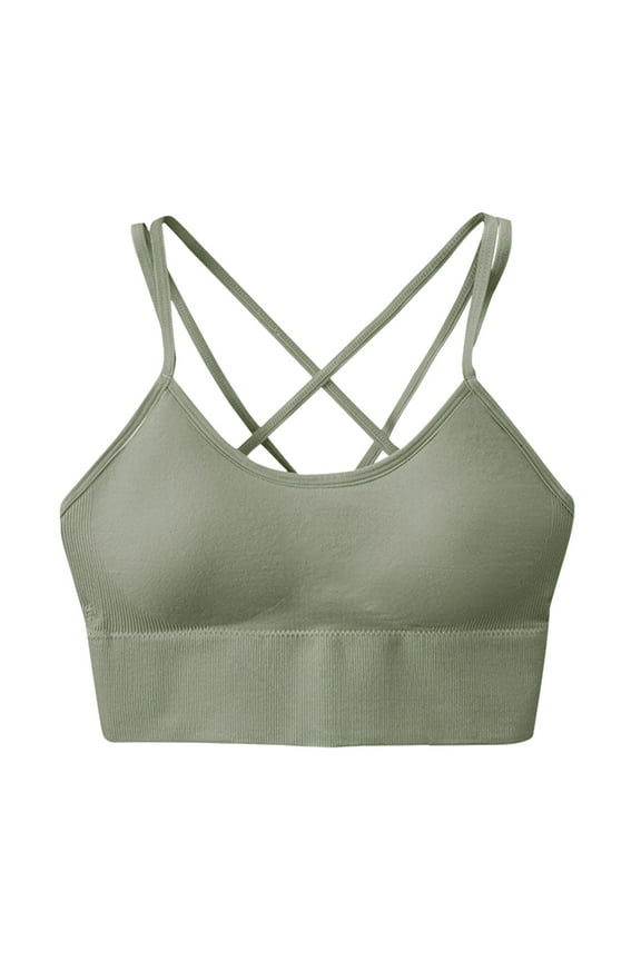 Women's Sports Bra High Support Cross Back Yoga Bra Sexy Wireless Padded Bras Supportive Workout Tops with Padding (Green, XL)