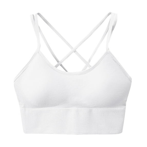 TTUHYWXI Women's Sports Bra High Support Cross Back Yoga Bra Sexy Wireless Padded Bras Supportive Workout Tops with Padding (White, XL)