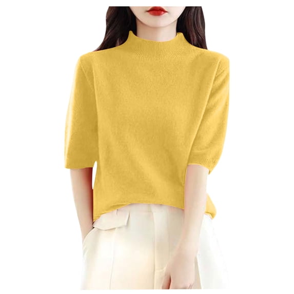 TTUHYWXI Women's Summer Lightweight Tops Short Sleeve Dressy Blouse (Yellow, XL)