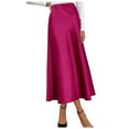 thumbnail image 1 of TTUHYWXI Women's Summer Midi Satin Skirt Dressy Casual High Waisted A Line Flowy Ruffle Elegant Party Skirts (Hot Pink, S), 1 of 5