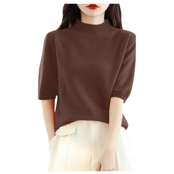 TTUHYWXI Women's Summer Scalloped Short Sleeve Tops Textured Shirts (Coffee, XL)