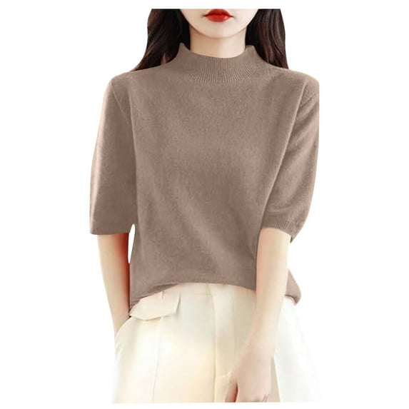 TTUHYWXI Women's Summer Scalloped Short Sleeve Tops Textured Shirts (Khaki, L)