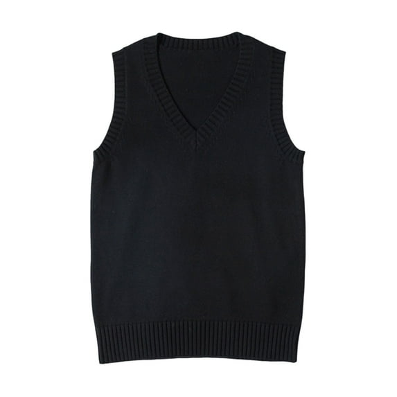 TTUHYWXI Women’s Sweater Vest V Neck JK Uniform Kint Vests Solid Classic Sleeveless Pullover Sweaters Tops (Black, L)