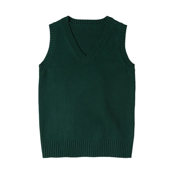 TTUHYWXI Women’s Sweater Vest V Neck JK Uniform Kint Vests Solid Classic Sleeveless Pullover Sweaters Tops (Dark Green, S)