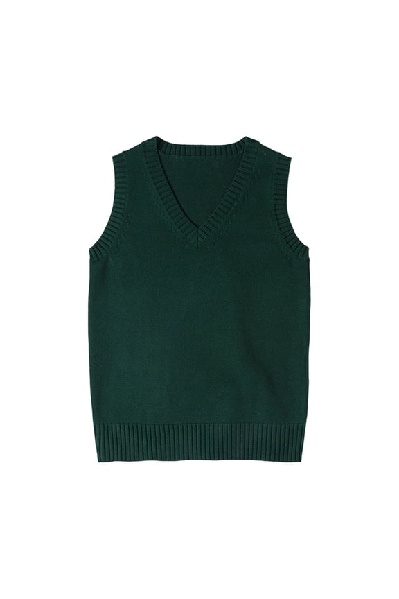 Women’s Sweater Vest V Neck JK Uniform Kint Vests Solid Classic Sleeveless Pullover Sweaters Tops (Dark Green, XS)