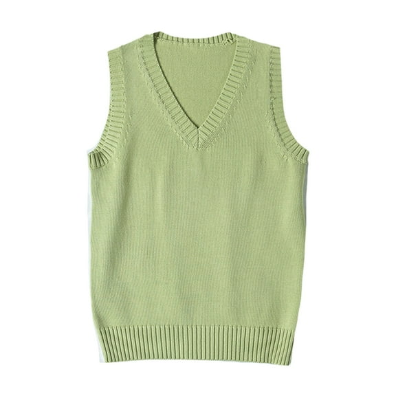 TTUHYWXI Women’s Sweater Vest V Neck JK Uniform Kint Vests Solid Classic Sleeveless Pullover Sweaters Tops (Green, S)