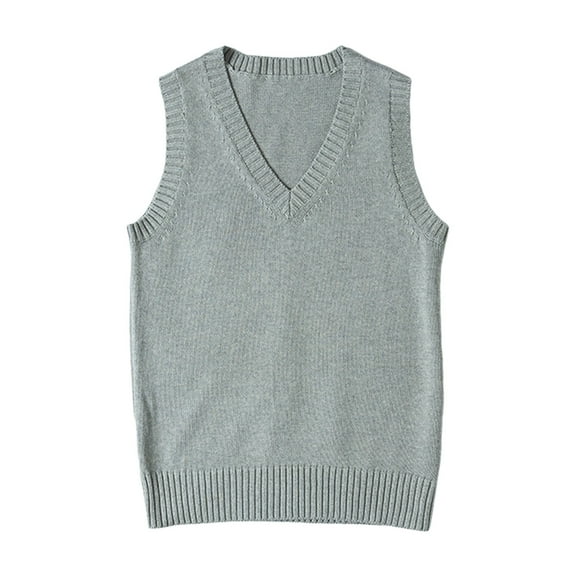 TTUHYWXI Women’s Sweater Vest V Neck JK Uniform Kint Vests Solid Classic Sleeveless Pullover Sweaters Tops (Grey, M)