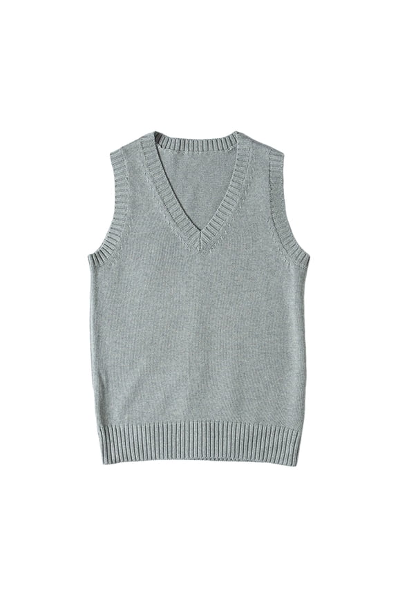 Women’s Sweater Vest V Neck JK Uniform Kint Vests Solid Classic Sleeveless Pullover Sweaters Tops (Grey, M)