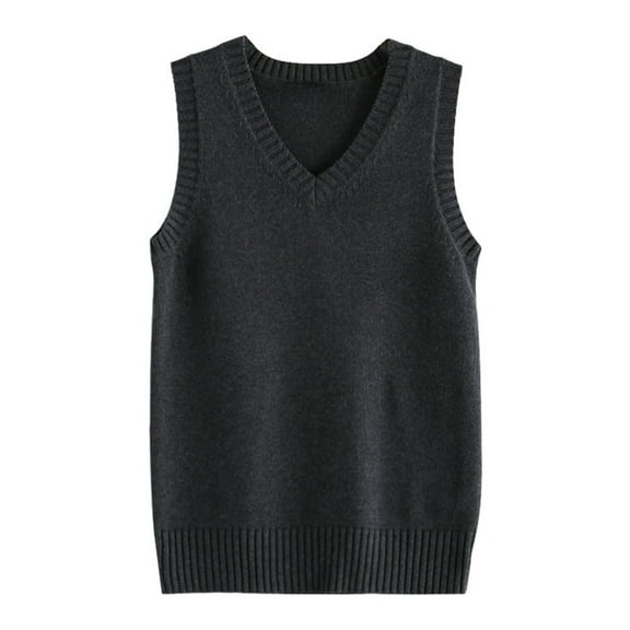 TTUHYWXI Women’s Sweater Vest V Neck JK Uniform Kint Vests Solid Classic Sleeveless Pullover Sweaters Tops (Grey, XS)