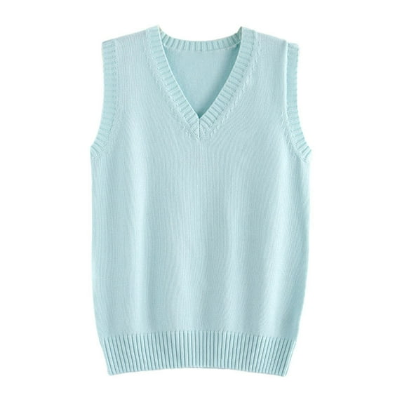 TTUHYWXI Women’s Sweater Vest V Neck JK Uniform Kint Vests Solid Classic Sleeveless Pullover Sweaters Tops (Light Blue, 3XL)