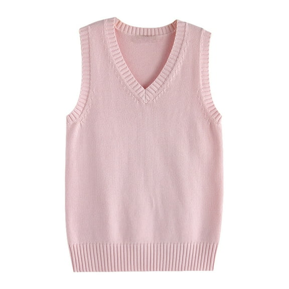 TTUHYWXI Women’s Sweater Vest V Neck JK Uniform Kint Vests Solid Classic Sleeveless Pullover Sweaters Tops (Pink, XS)
