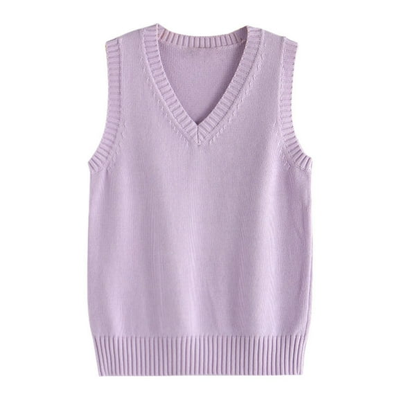 TTUHYWXI Women’s Sweater Vest V Neck JK Uniform Kint Vests Solid Classic Sleeveless Pullover Sweaters Tops (Purple, XXL)