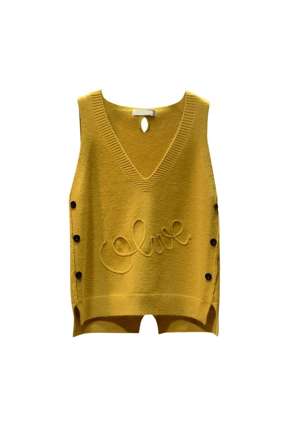 Women’s Sweater Vest V Neck JK Uniform Kint Vests Solid Classic Sleeveless Pullover Sweaters Tops (Yellow, L)