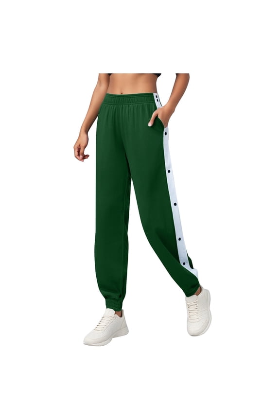 Women's Tear Away Pants Side Split Snap Open Bottom Sweatpants Leg Breakaway Post Surgery Pants with Pockets (Army Green, S)