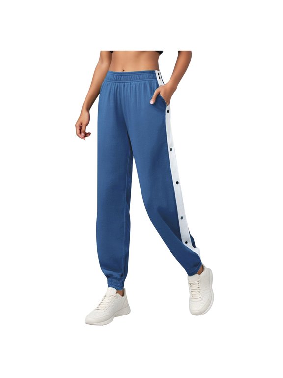 Women's Tear Away Pants Side Split Snap Open Bottom Sweatpants Leg Breakaway Post Surgery Pants with Pockets (Navy, M)