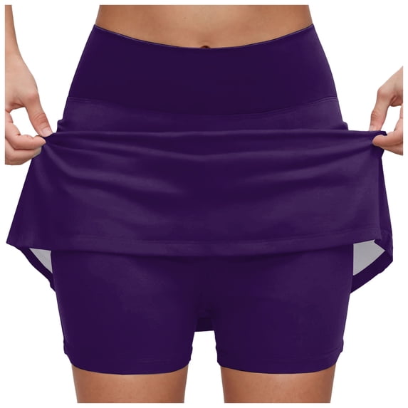 TTUHYWXI Women's Tennis Skorts with 2 Pockets Plus Size Golf Skirts High Waisted Pleated Athletic Skirt for Pickleball Running (Dark Purple, M)
