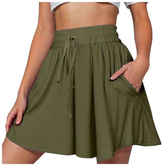 TTUHYWXI Women’s Wide Leg Casual Shorts Elastic High Waist Shorts Summer Lightweight Chiffon Shorts for Women with Pockets (Army Green, S)