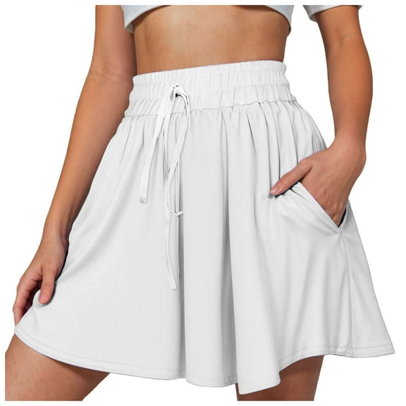 TTUHYWXI Women’s Wide Leg Casual Shorts Elastic High Waist Shorts Summer Lightweight Chiffon Shorts for Women with Pockets (White, XXL)