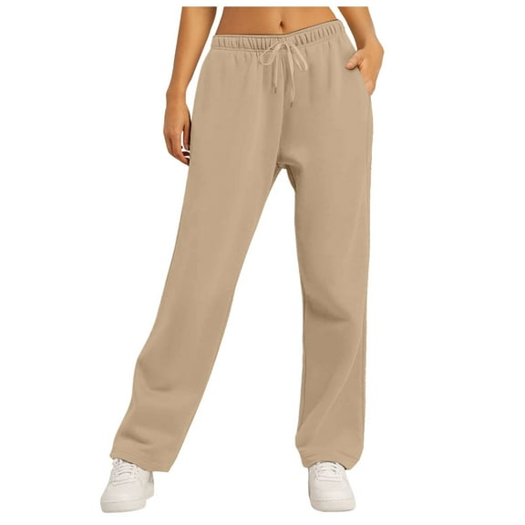 TTUHYWXI Women's Wide Leg Sweatpants Fleece Lined Baggy Straight Leg Lounge Pants Fall Outfits Athletic Joggers with Pockets (Brown, 3XL)