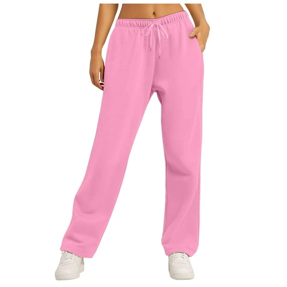TTUHYWXI Women's Wide Leg Sweatpants Fleece Lined Baggy Straight Leg Lounge Pants Fall Outfits Athletic Joggers with Pockets (Pink, 3XL)
