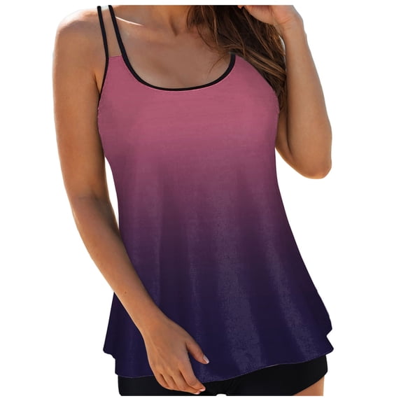 TTUHYWXI Womens 2025 Tankini Swimsuits Tummy Control Flowy Swimwear Bathing Suits Swim Tank Top Only (Light Purple, S)