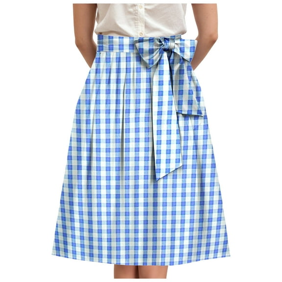 TTUHYWXI Womens A Line Midi Skirt Pleated Striped Color Block Elastic Waist Tiered Summer Casual Trendy Dressy Long Skirts (Light Blue, XXL)