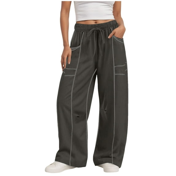 TTUHYWXI Womens Barrel Sweatpants High Waisted Wide Leg Pants Drawstring Athletic Baggy Pants Lounge Sweats (Dark Gray, L)