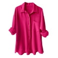 thumbnail image 1 of TTUHYWXI Womens Button Down Shirts Cotton Dress Shirt Long Sleeve Oversized Boyfriend Solid Tunic Tops with Pockets (Hot Pink, M), 1 of 6