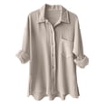 thumbnail image 1 of TTUHYWXI Womens Button Down Shirts Cotton Dress Shirt Long Sleeve Oversized Boyfriend Solid Tunic Tops with Pockets (Khaki, XL), 1 of 6