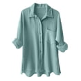 thumbnail image 1 of TTUHYWXI Womens Button Down Shirts Cotton Dress Shirt Long Sleeve Oversized Boyfriend Solid Tunic Tops with Pockets (Light Green, M), 1 of 6
