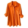 thumbnail image 1 of TTUHYWXI Womens Button Down Shirts Cotton Dress Shirt Long Sleeve Oversized Boyfriend Solid Tunic Tops with Pockets (Orange, L), 1 of 6