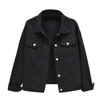 TTUHYWXI Womens Casual Cute Solid Long Sleeve Denim Jean Trucker Jacket Coat Outerwear (Black, 3XL)