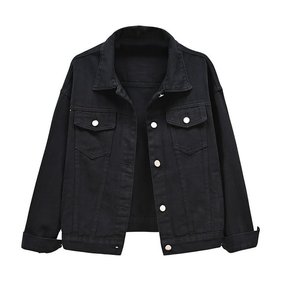 TTUHYWXI Womens Casual Cute Solid Long Sleeve Denim Jean Trucker Jacket Coat Outerwear (Black, 3XL)