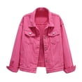 thumbnail image 1 of TTUHYWXI Denim Jacket for Women Button Down 3/4 Long Sleeve Cropped Jean Jackets with Pockets Casual Lightweight Shackets 2025 (Hot Pink, M), 1 of 8