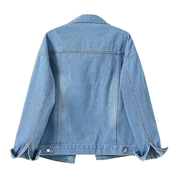 TTUHYWXI Denim Jacket for Women Button Down 3/4 Long Sleeve Cropped Jean Jackets with Pockets Casual Lightweight Shackets 2025 (Light Blue, S)
