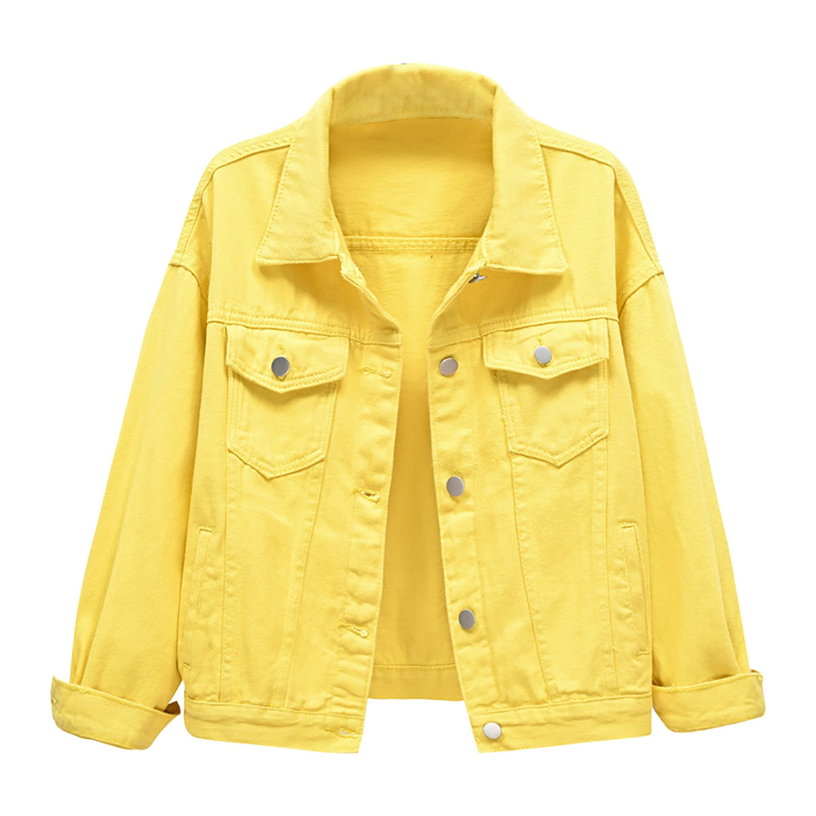 TTUHYWXI Denim Jacket for Women Button Down 3/4 Long Sleeve