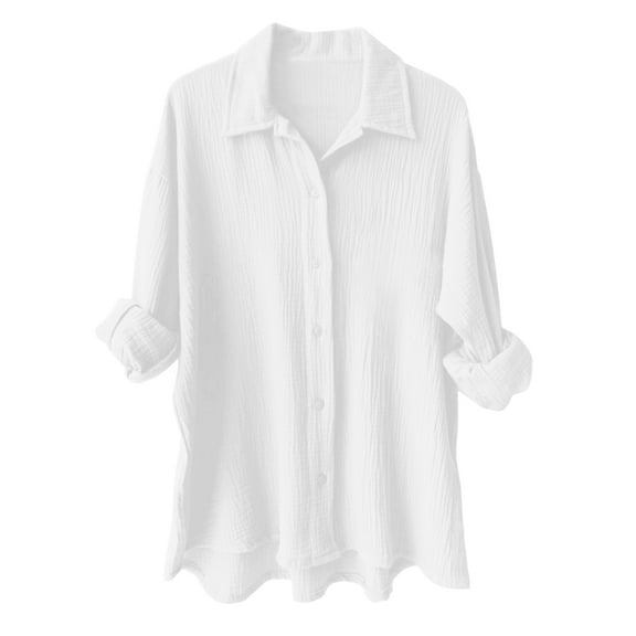 TTUHYWXI Womens Corduroy Button Down Shirts Boyfriend Long Sleeve Oversized Blouses Tops (White, XXL)