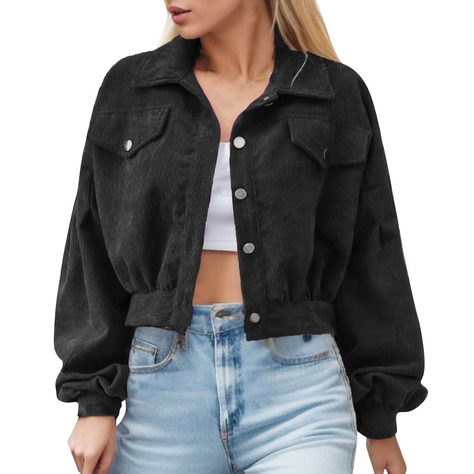 TTUHYWXI Womens Corduroy Jacket Fall Winter Trendy Cropped