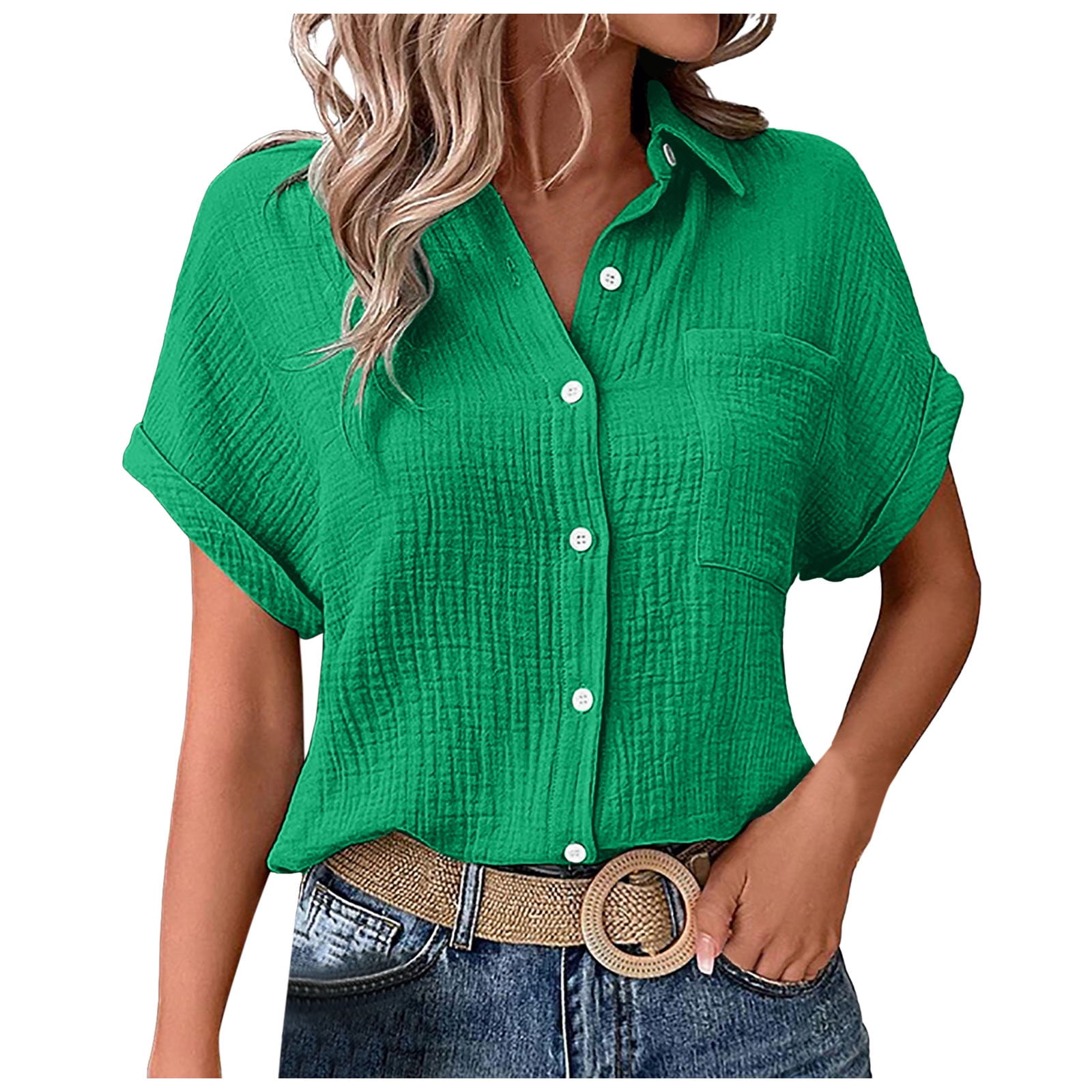 TTUHYWXI Womens Gauze Shirts Button Down Dress Shirts Casual Short ...