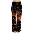 thumbnail image 1 of TTUHYWXI Womens Halloween Pajama Pants Cute Halloween Printed Wide Leg Pj Pants Loose Fit Sleepwear Baggy Drawstring Bottoms (Brick Red, M), 1 of 6