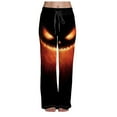thumbnail image 1 of TTUHYWXI Womens Halloween Pajama Pants Cute Halloween Printed Wide Leg Pj Pants Loose Fit Sleepwear Baggy Drawstring Bottoms (Brown, M), 1 of 6
