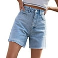 thumbnail image 1 of TTUHYWXI Womens Jean Shorts for Denim Casual Summer Mid Waist Frayed Stretchy Ripped (Blue, M), 1 of 5
