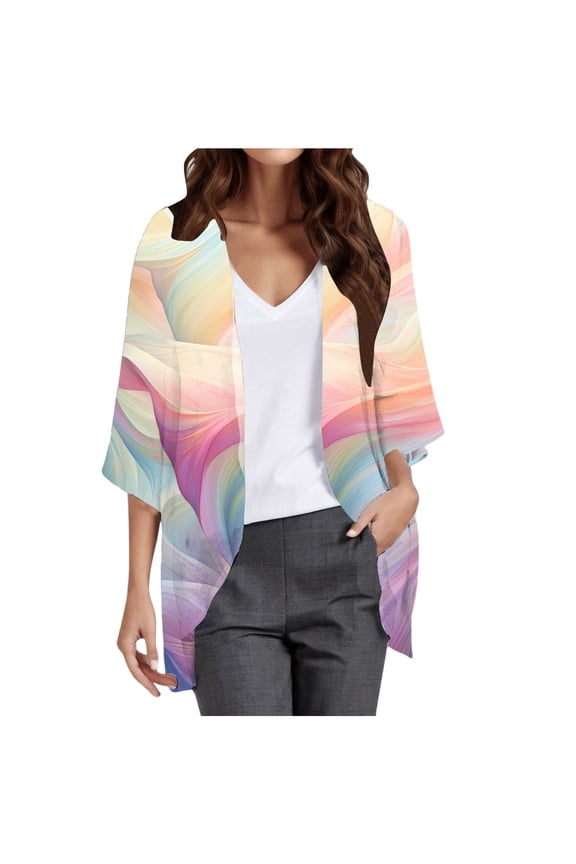 Womens Kimonos for Summer Plus Size Lightweight 3/4 Sleeve Cardigan Vacation Cover Ups Open Front Chiffon Beach Cardigan (Orange, XL)