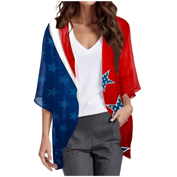 TTUHYWXI Womens Kimonos for Summer Plus Size Lightweight 3/4 Sleeve Cardigan Vacation Cover Ups Open Front Chiffon Beach Cardigan (Red, XXL)